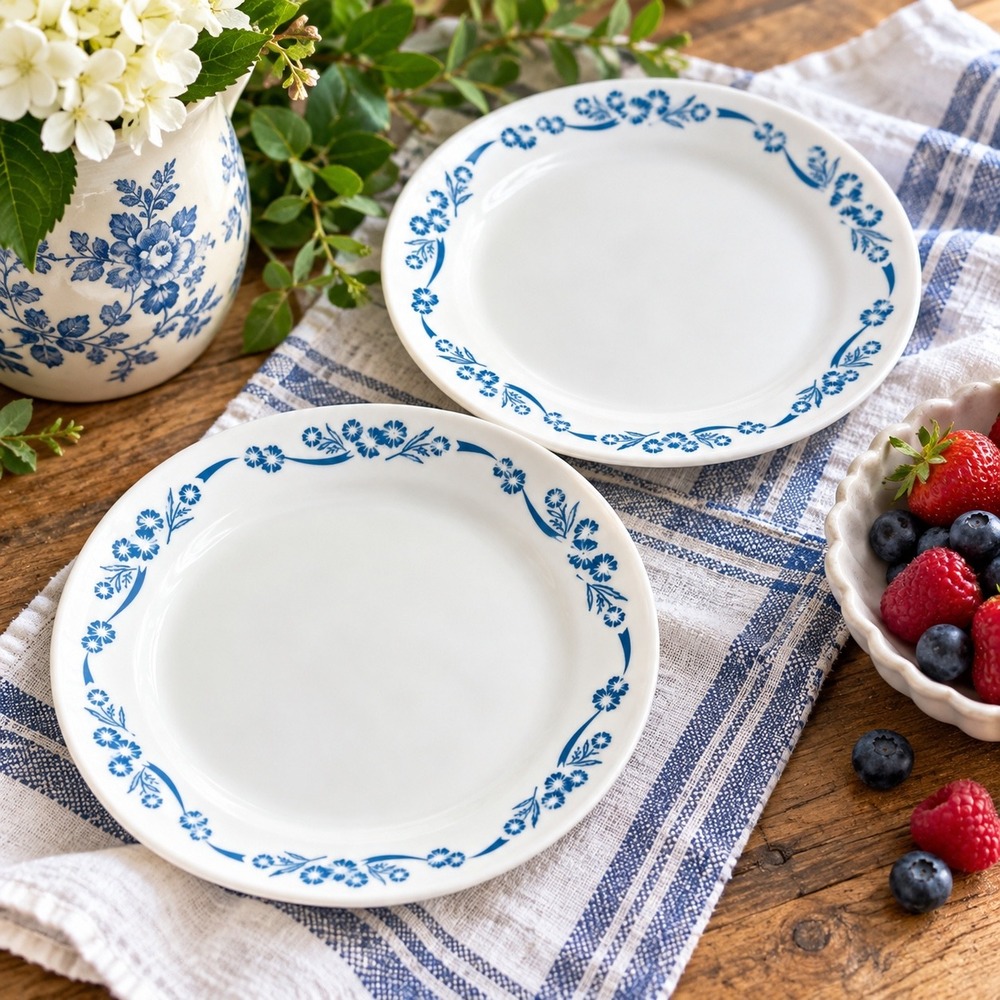 Corelle 60th Anniversary Blue Cornflower 6.75 Bread Butter Plates Set of 2 USA